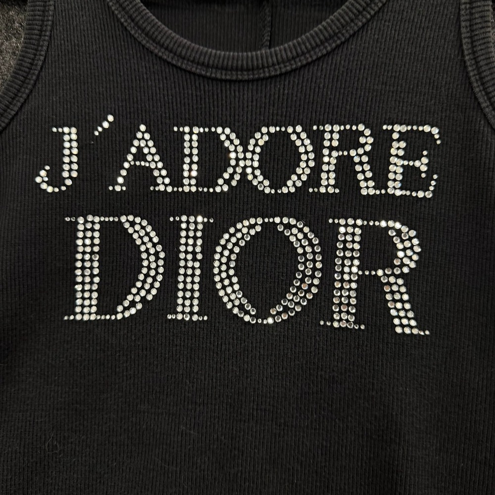 Christian Dior J'Adore Dior 1947 Rhinestone Ribbed Tank Top Black Y2K Vintage - Picture 3 of 7